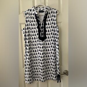 Duffield Lane Mackinac Dress Sailboat Nautical mandarin collar side hem size XL